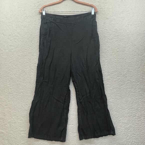 Tahari Pants Womens Large Black Linen Wide Leg Pull On Elastic Waist Beach - Picture 1 of 11